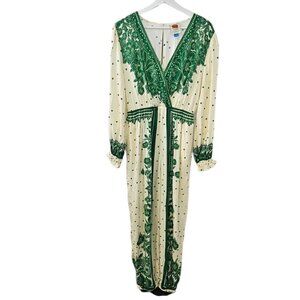 Farm Rio Womens Long Sleeve Jumpsuit, Floral, V-Neck, Polka Dot, Size M